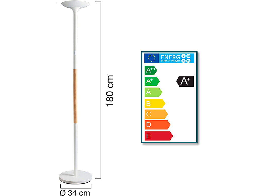 LAMPADAIRE UNILUX LED PRYSKA METAL LAQUE ET BOIS VARIATEUR 4000 LUMEN COLORIS BLANC/HETRE