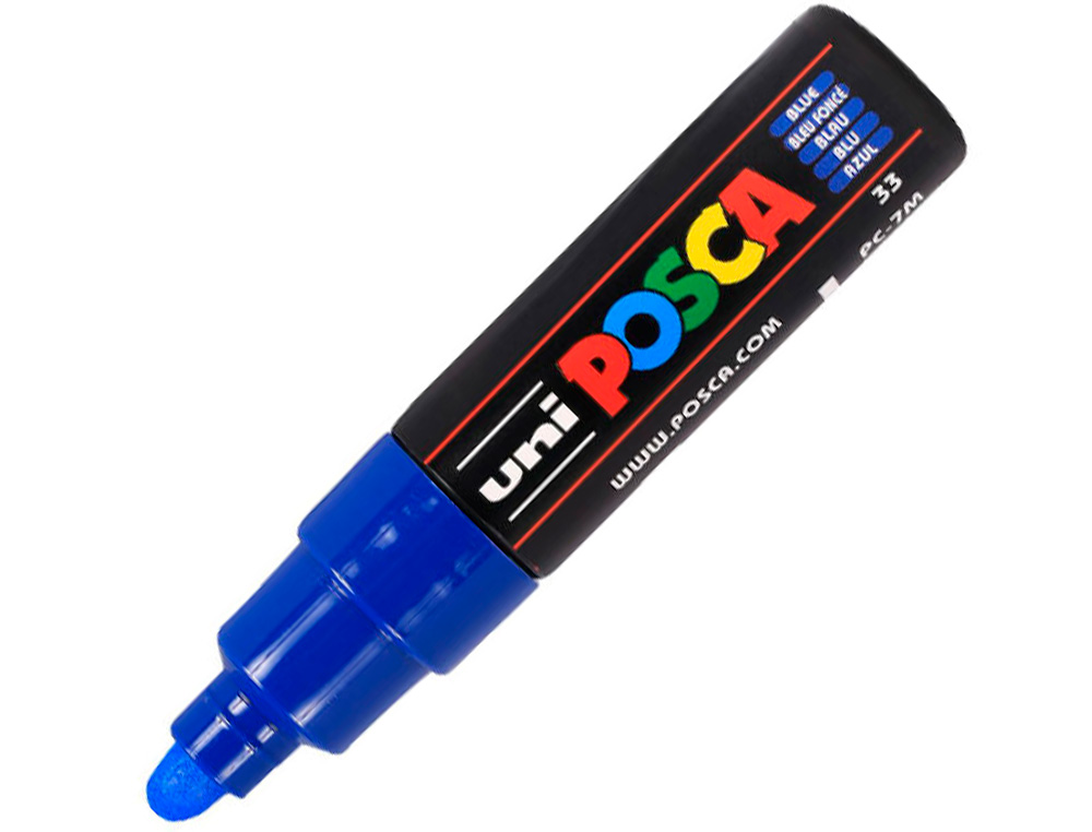 MARQUEUR PEINTURE POSCA PC7M POINTE LARGE CONIQUE ENCRE    INODORE COUVRANTE MISCIBLE    TOUS SUPPORTS COLORIS BLEU