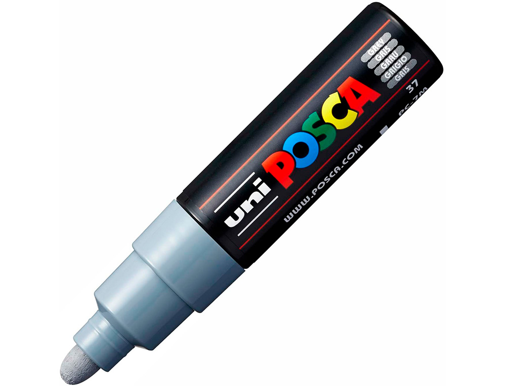 MARQUEUR PEINTURE POSCA PC7M POINTE LARGE CONIQUE ENCRE    INODORE COUVRANTE MISCIBLE    TOUS SUPPORTS COLORIS GRIS