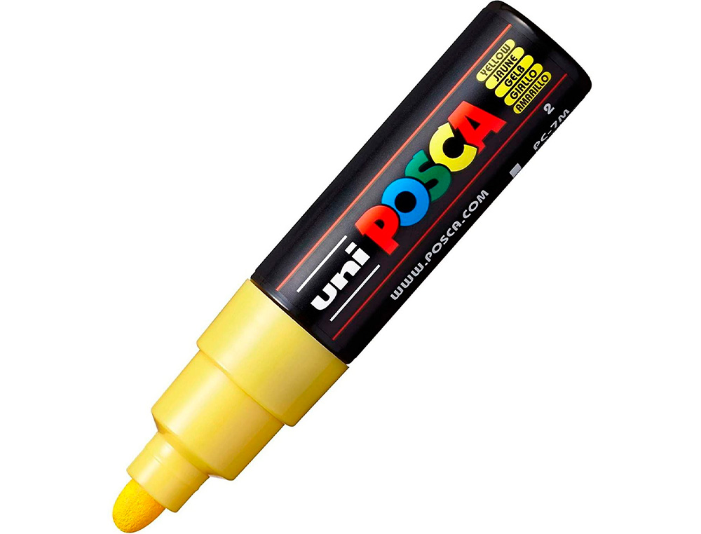 MARQUEUR PEINTURE POSCA PC7M POINTE LARGE CONIQUE ENCRE    INODORE COUVRANTE MISCIBLE    TOUS SUPPORTS COLORIS JAUNE
