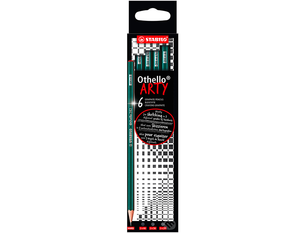 CRAYON GRAPHITE STABILO OTHELLO ARTY HEXAGONAL MINE DURE ET TENDRE ETUI CARTON 6 UNITES ASSORTIES
