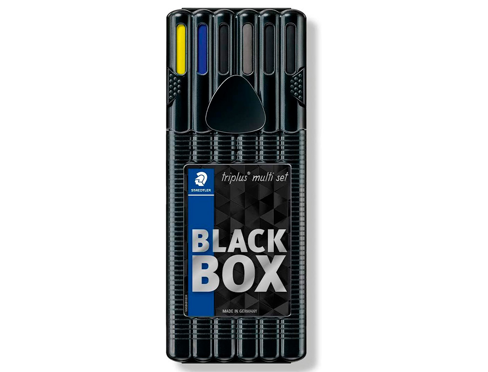 ETUI STAEDTLER TRIPLUS SET 6 UNITES 2 FEUTRES 1 BLEU 1 NOIR 1 ROLLER NOIR 1 STYLO BLEU 1 PORTE-MINE HB ET 1 SURLIGNEUR