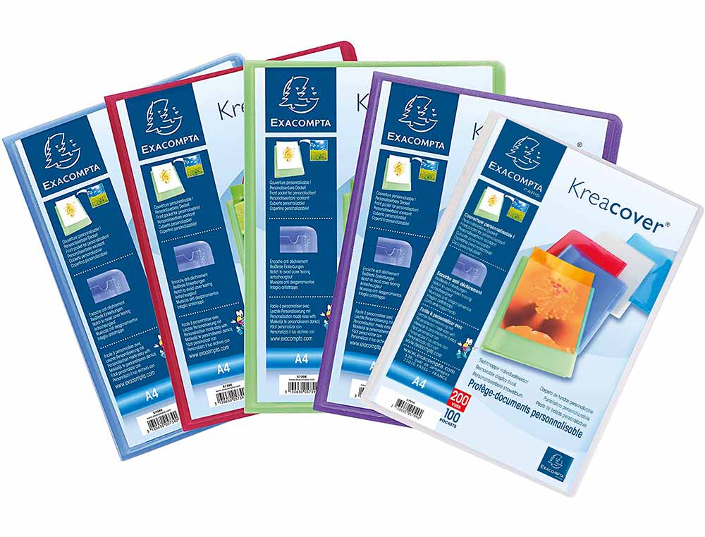 PROTEGE-DOCUMENTS PERSONNALISABLE EXACOMPTA     POLYPROPYLENE SEMI-RIGIDE     24X32CM 200 VUES COLORIS