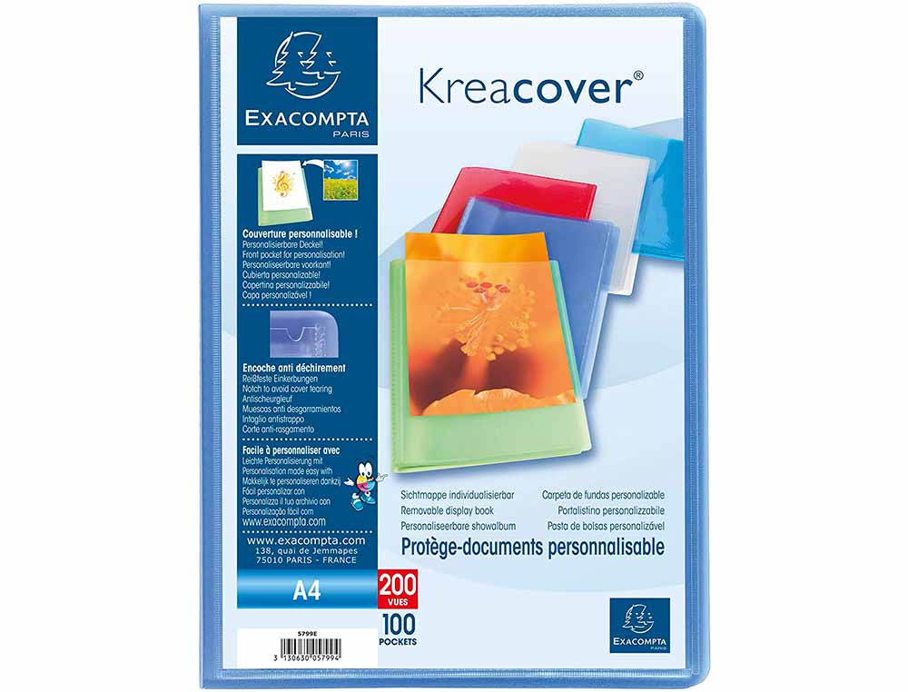 PROTEGE-DOCUMENTS PERSONNALISABLE EXACOMPTA     POLYPROPYLENE SEMI-RIGIDE     24X32CM 200 VUES COLORIS