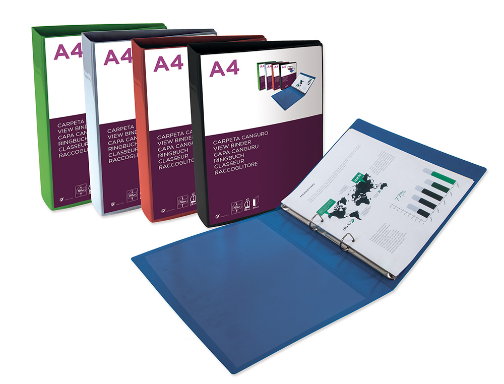CLASSEUR KANGOUROU LIDERPAPEL 2 ANNEAUX EN D 25MM           POLYPROPYLENE 283X320MM       DOCUMENT A4 COLORIS BLEU