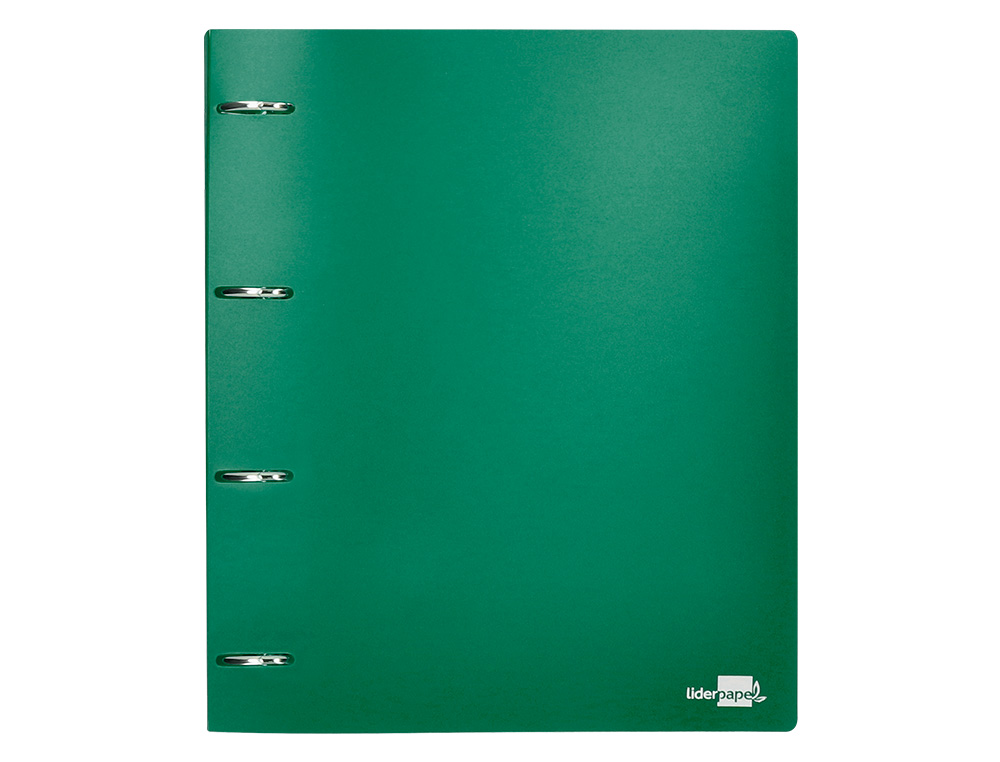 CLASSEUR LIDERPAPEL 4 ANNEAUX 40MM A4 POLYPROPYLENE DOS 55MM PORTE-CARTES DE VISITE COLORIS VERT TRANSLUCIDE