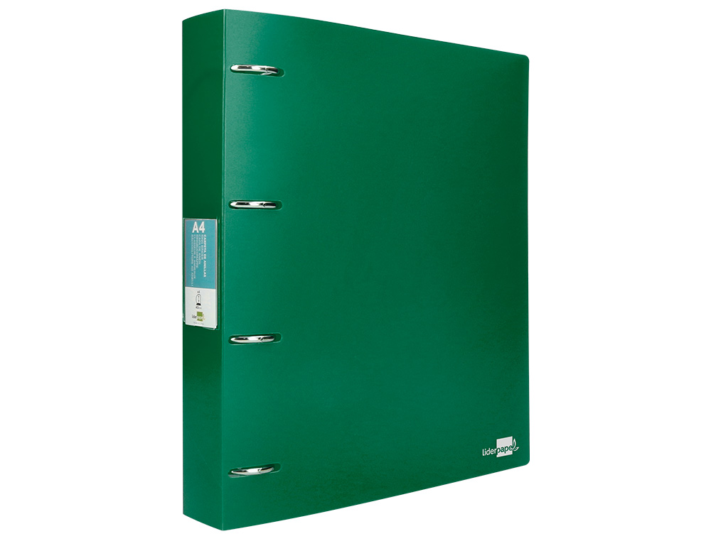 CLASSEUR LIDERPAPEL 4 ANNEAUX 40MM A4 POLYPROPYLENE DOS 55MM PORTE-CARTES DE VISITE COLORIS VERT TRANSLUCIDE