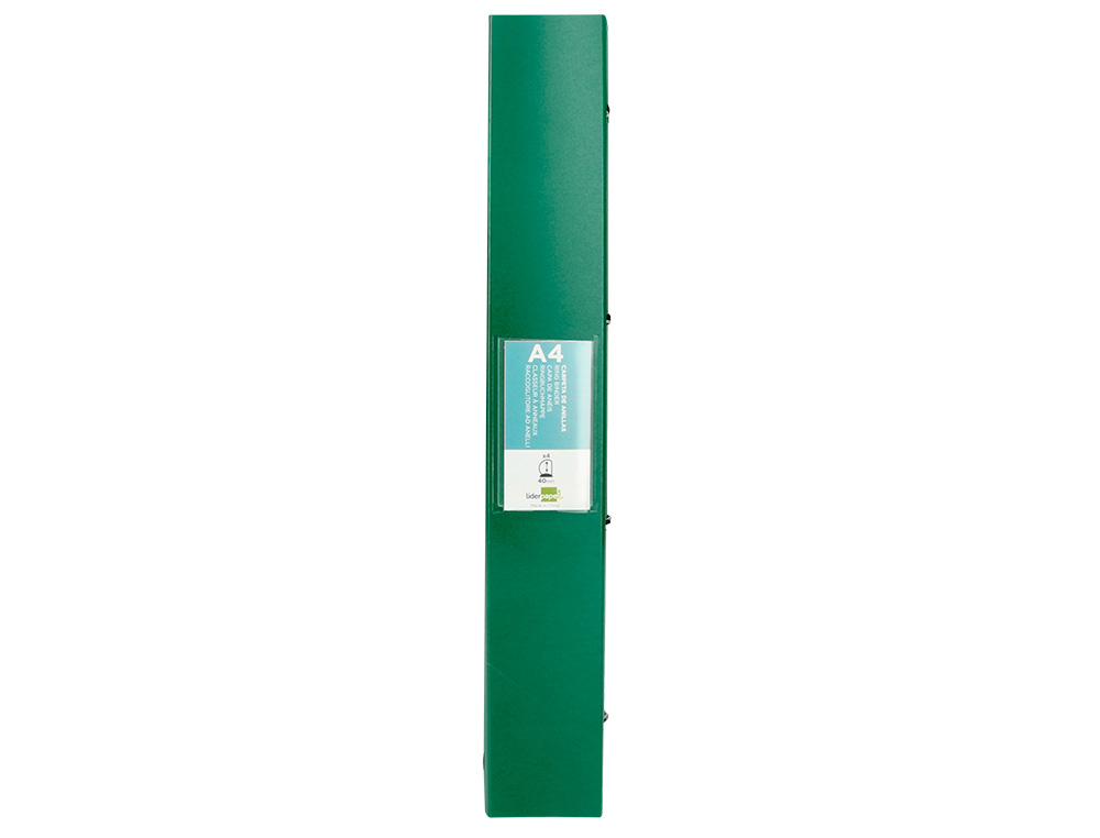 CLASSEUR LIDERPAPEL 4 ANNEAUX 40MM A4 POLYPROPYLENE DOS 55MM PORTE-CARTES DE VISITE COLORIS VERT TRANSLUCIDE