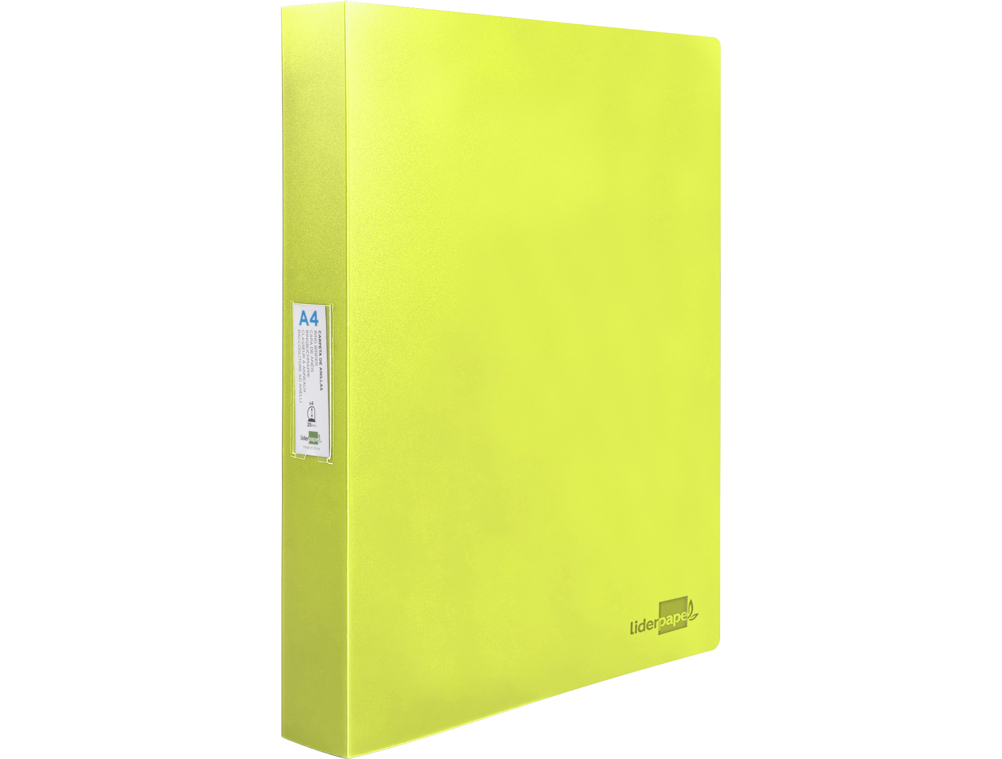 CLASSEUR LIDERPAPEL 4 ANNEAUX 40MM A4 POLYPROPYLENE DOS     55MM PORTE-CARTES DE VISITE   COLORIS JAUNE FLUO