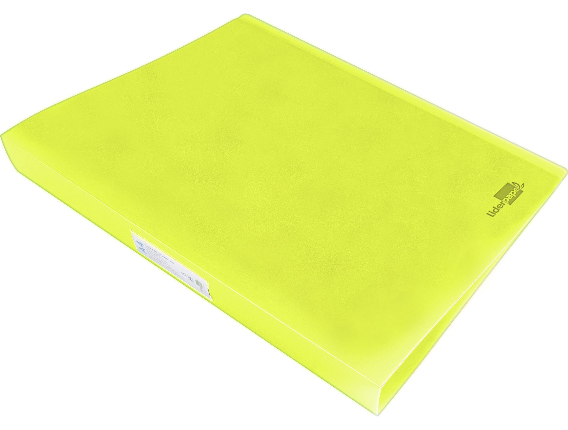 CLASSEUR LIDERPAPEL 4 ANNEAUX 40MM A4 POLYPROPYLENE DOS     55MM PORTE-CARTES DE VISITE   COLORIS JAUNE FLUO