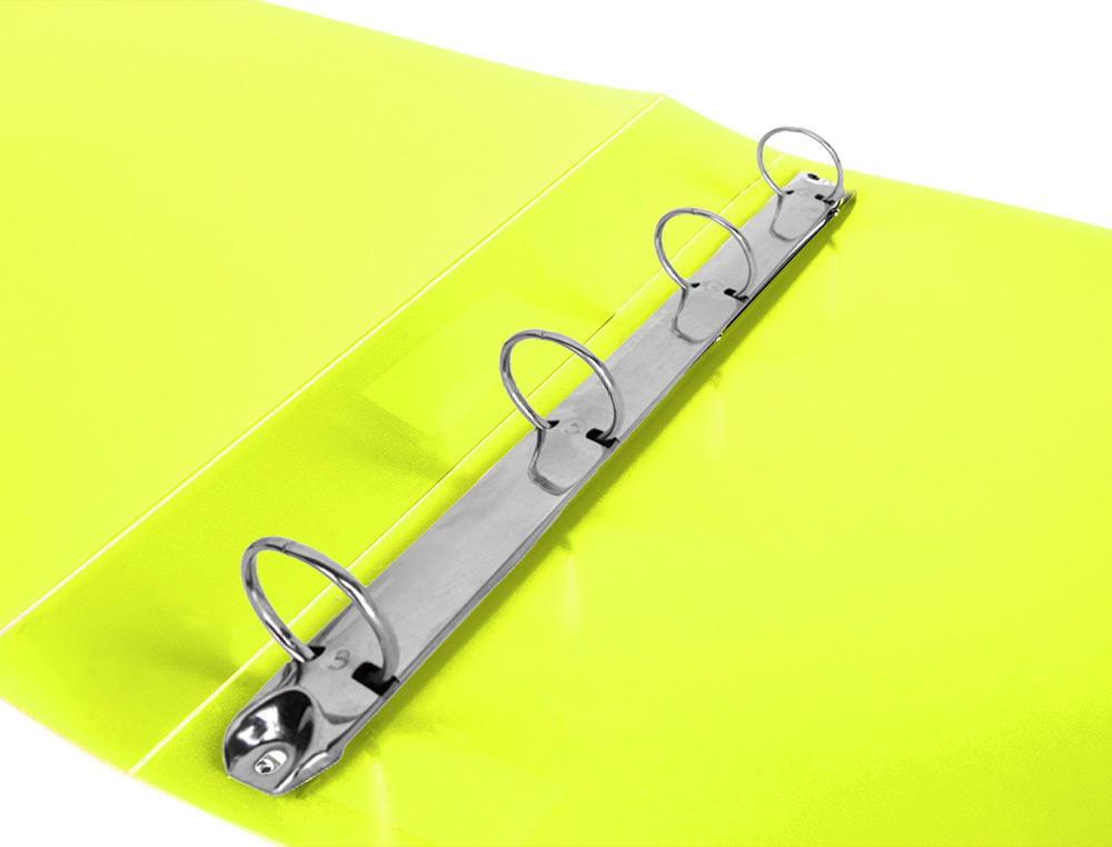 CLASSEUR LIDERPAPEL 4 ANNEAUX 40MM A4 POLYPROPYLENE DOS     55MM PORTE-CARTES DE VISITE   COLORIS JAUNE FLUO