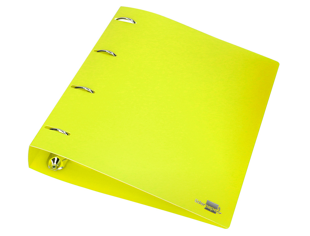 CLASSEUR LIDERPAPEL 4 ANNEAUX 40MM A4 POLYPROPYLENE DOS     55MM PORTE-CARTES DE VISITE   COLORIS JAUNE FLUO