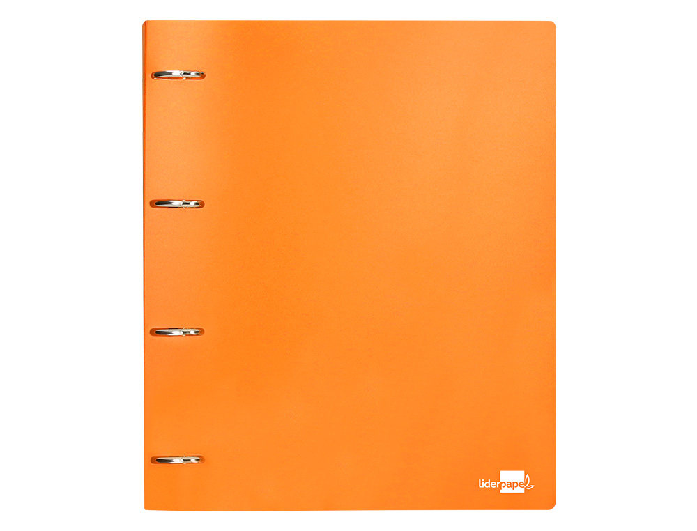 CLASSEUR LIDERPAPEL 4 ANNEAUX 40MM A4 POLYPROPYLENE DOS 55MM PORTE-CARTES DE VISITE COLORIS ORANGE FLUO