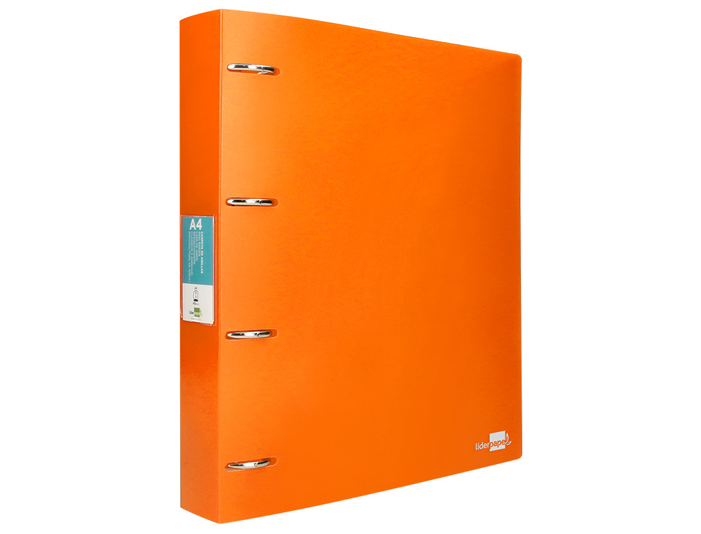 CLASSEUR LIDERPAPEL 4 ANNEAUX 40MM A4 POLYPROPYLENE DOS 55MM PORTE-CARTES DE VISITE COLORIS ORANGE FLUO