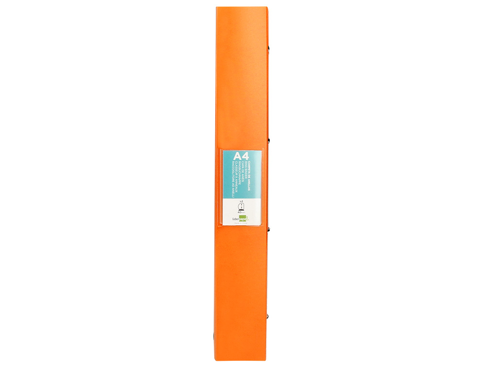 CLASSEUR LIDERPAPEL 4 ANNEAUX 40MM A4 POLYPROPYLENE DOS 55MM PORTE-CARTES DE VISITE COLORIS ORANGE FLUO