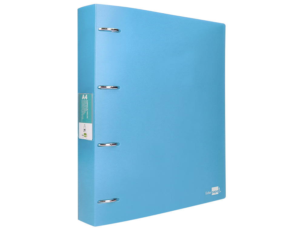 CLASSEUR LIDERPAPEL 4 ANNEAUX 40MM A4 POLYPROPYLENE DOS 55MM PORTE-CARTES DE VISITE COLORIS BLEU CIEL