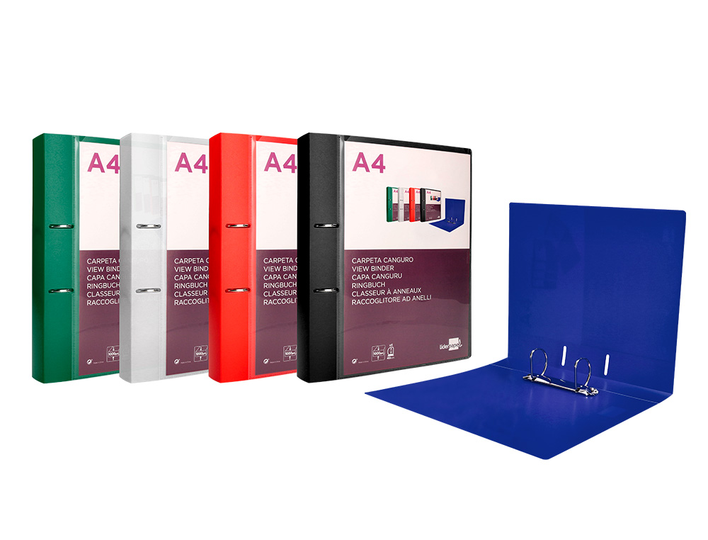CLASSEUR KANGOUROU LIDERPAPEL 2 ANNEAUX EN D 40MM POLYPROPYLENE 283X320MM DOCUMENT A4 COLORIS ROUGE