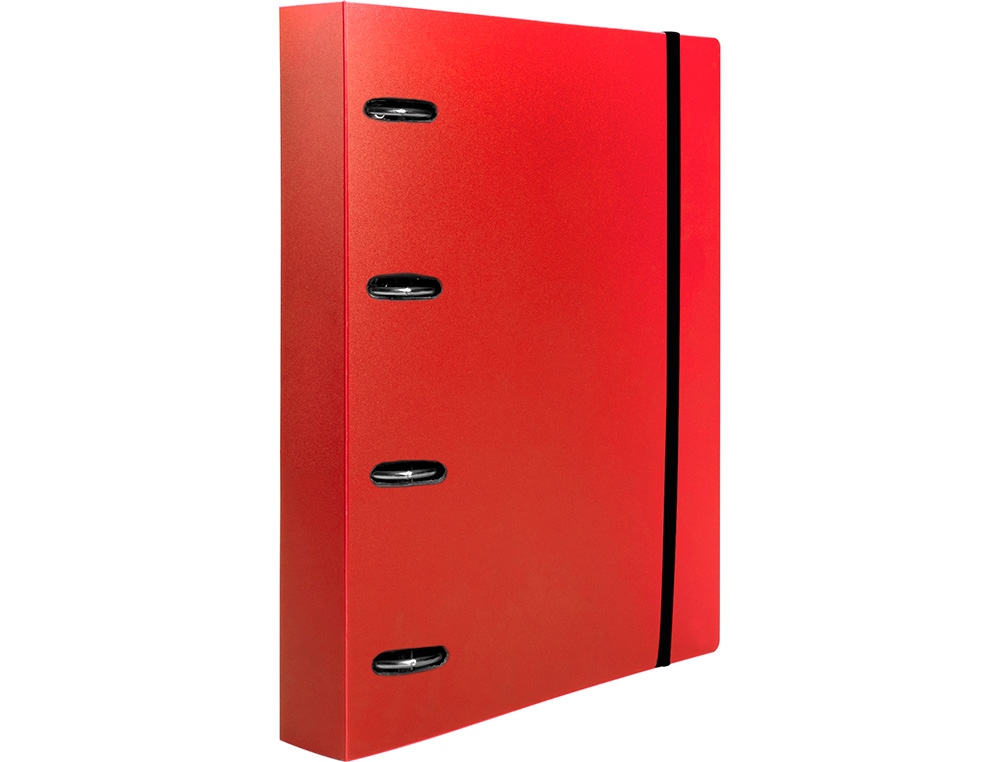 CLASSEUR LIDERPAPEL 4 ANNEAUX EN D 25MM A4 POLYPROPYLENE FEUILLETS MOBILES 100F 5X5MM COLORIS ROUGE TRANSLUCIDE
