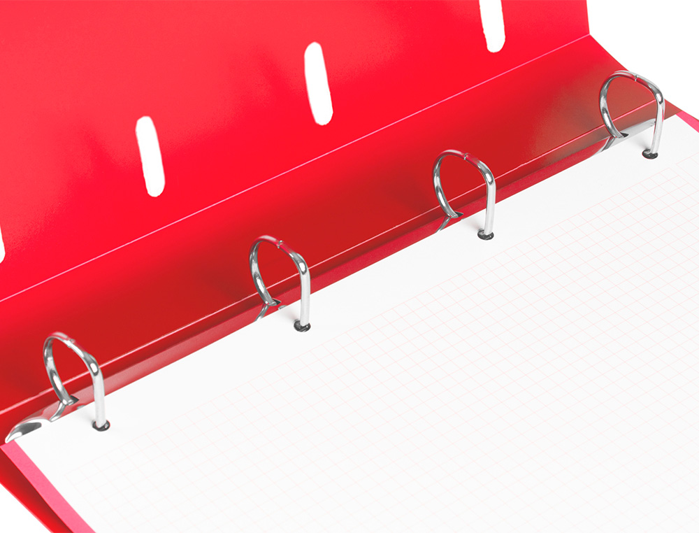 CLASSEUR LIDERPAPEL 4 ANNEAUX EN D 25MM A4 POLYPROPYLENE FEUILLETS MOBILES 100F 5X5MM COLORIS ROUGE TRANSLUCIDE