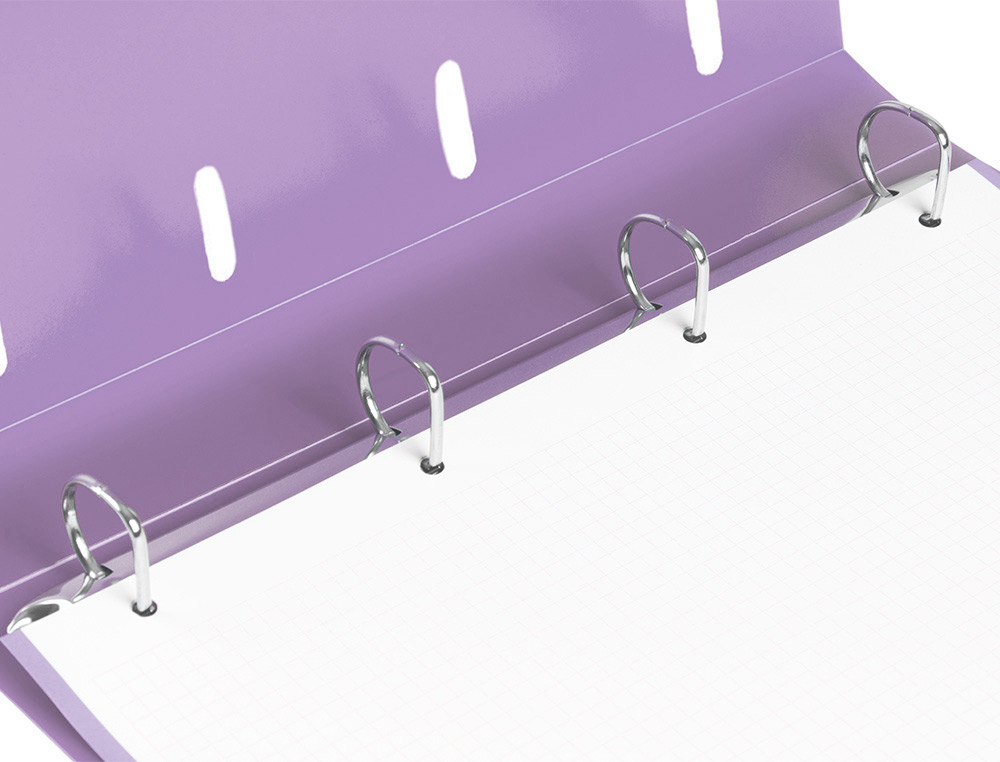 CLASSEUR LIDERPAPEL 4 ANNEAUX EN D 25MM A4 POLYPROPYLENE FEUILLETS MOBILES 100F 5X5MM COLORIS LAVANDE