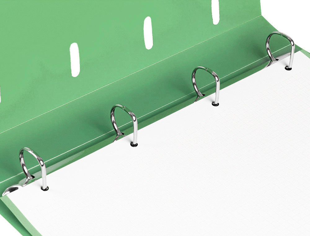 CLASSEUR LIDERPAPEL 4 ANNEAUX EN D 25MM A4 POLYPROPYLENE    FEUILLETS MOBILES 100F 5X5MM  COLORIS MENTHE