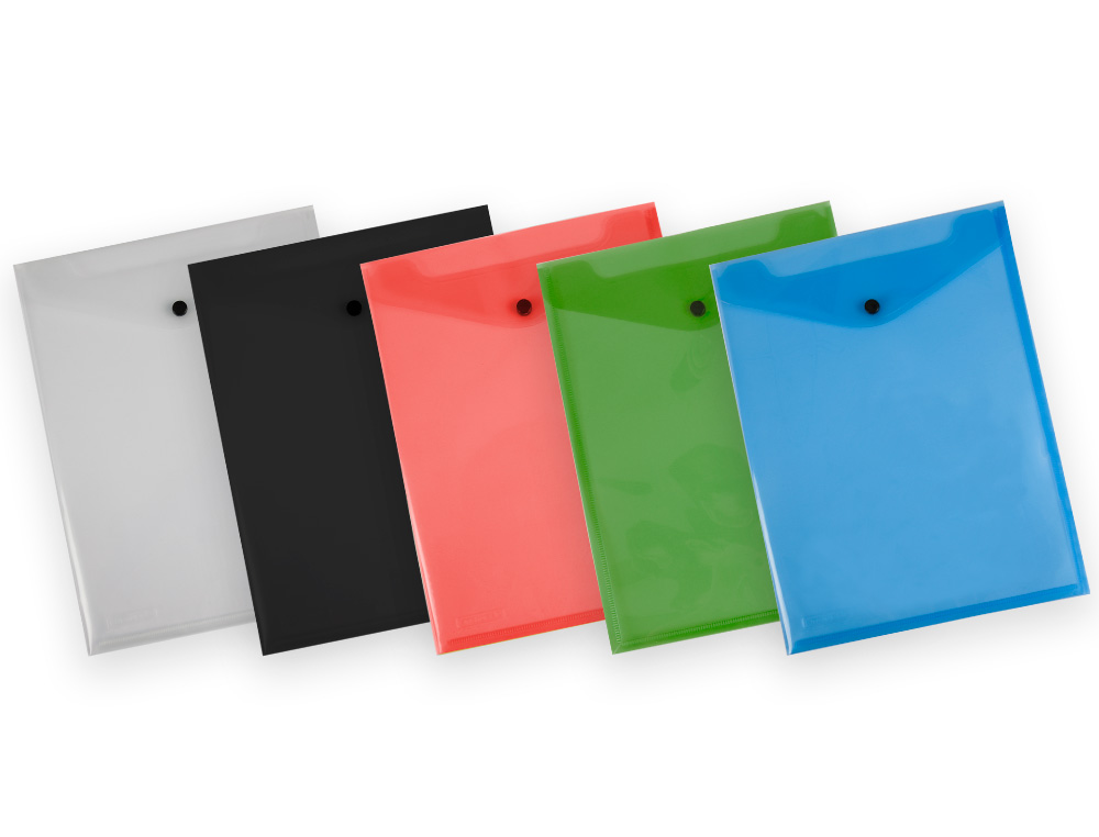 POCHETTE ENVELOPPE LIDERPAPEL POLYPROPYLENE 180 MICRONS A4  297X210MM AVEC SOUFFLET 300F  FERMETURE BOUTON NOIR OPAQUE
