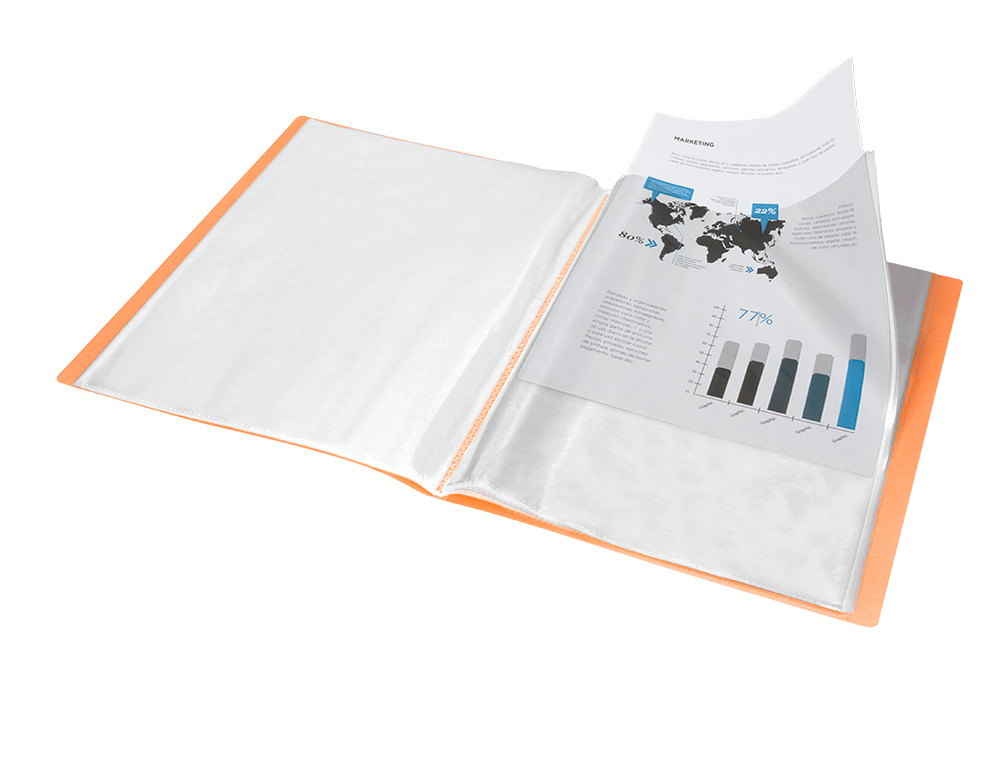 PROTEGE-DOCUMENTS LIDERPAPEL POLYPROPYLENE COUVERTURE      FLEXIBLE 60 POCHETTES FIXES   A4 220X297MM ORANGE FLUO