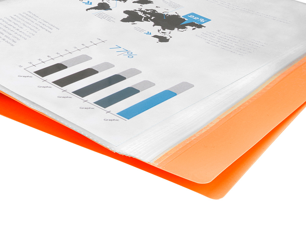 PROTEGE-DOCUMENTS LIDERPAPEL POLYPROPYLENE COUVERTURE      FLEXIBLE 60 POCHETTES FIXES   A4 220X297MM ORANGE FLUO