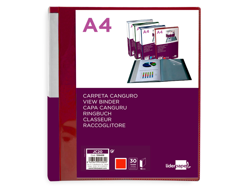 PROTEGE-DOCUMENTS LIDERPAPEL PERSONNALISABLE KANGOUROU     POLYPROPYLENE 30 POCHETTES    FIXES A4 COLORIS ROUGE