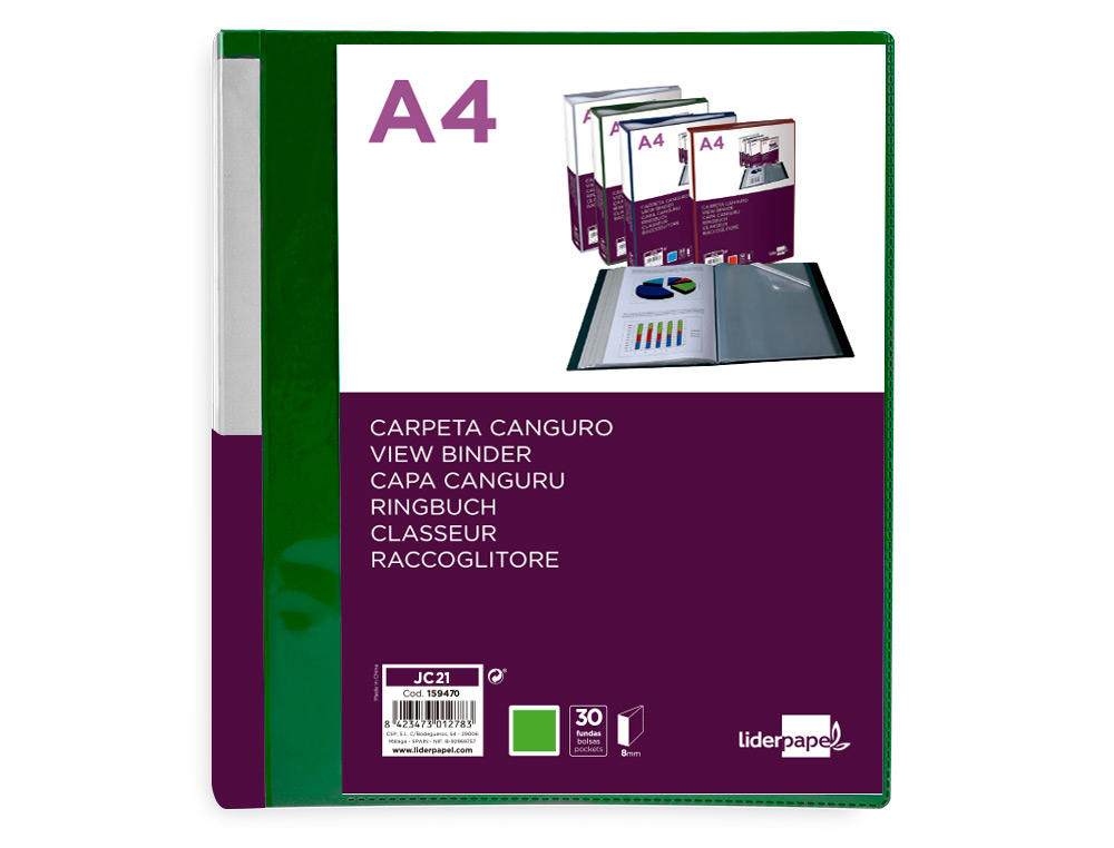 PROTEGE-DOCUMENTS LIDERPAPEL PERSONNALISABLE KANGOUROU     POLYPROPYLENE 30 POCHETTES    FIXES A4 COLORIS VERT