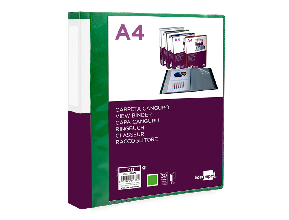 PROTEGE-DOCUMENTS LIDERPAPEL PERSONNALISABLE KANGOUROU     POLYPROPYLENE 30 POCHETTES    FIXES A4 COLORIS VERT