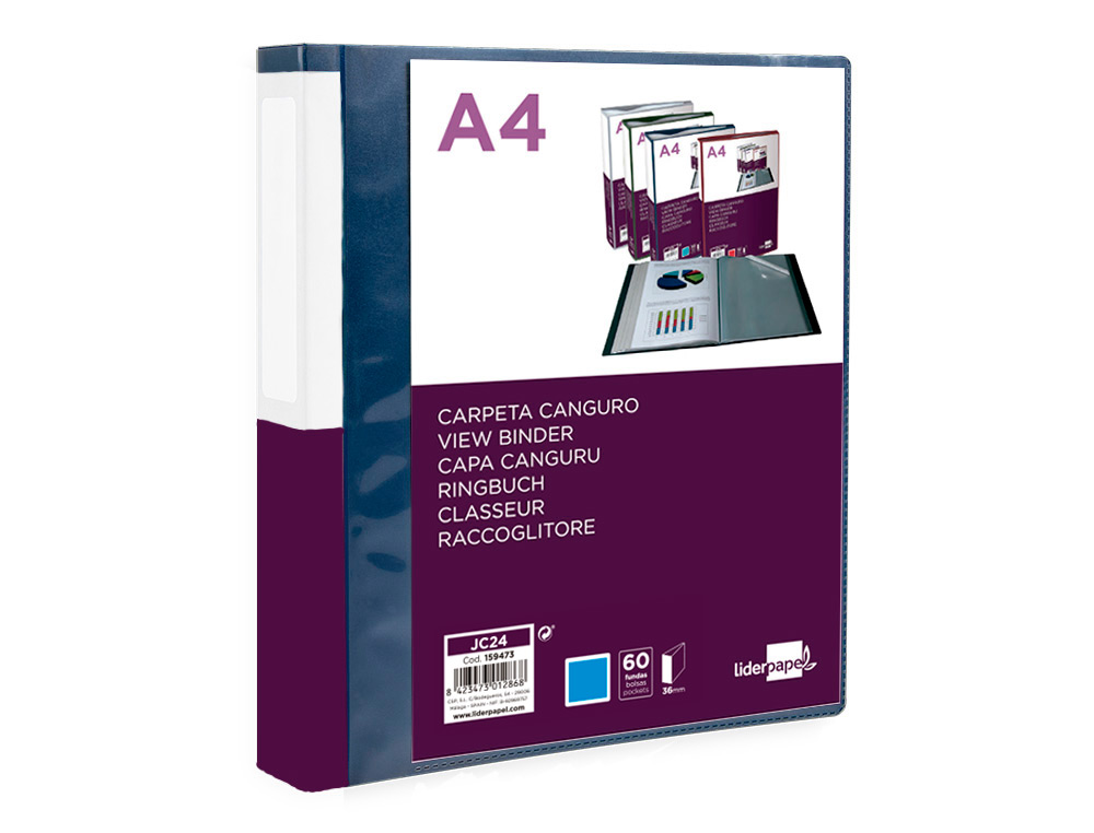 PROTEGE-DOCUMENTS LIDERPAPEL PERSONNALISABLE KANGOUROU     POLYPROPYLENE 60 POCHETTES    FIXES A4 COLORIS BLEU
