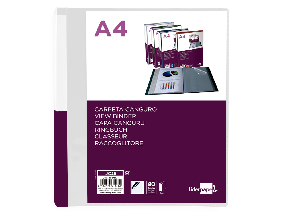 PROTEGE-DOCUMENTS LIDERPAPEL PERSONNALISABLE KANGOUROU     POLYPROPYLENE 80 POCHETTES    FIXES A4 COLORIS TRANSPARENT