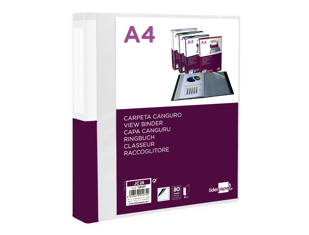 PROTEGE-DOCUMENTS LIDERPAPEL PERSONNALISABLE KANGOUROU     POLYPROPYLENE 80 POCHETTES    FIXES A4 COLORIS TRANSPARENT