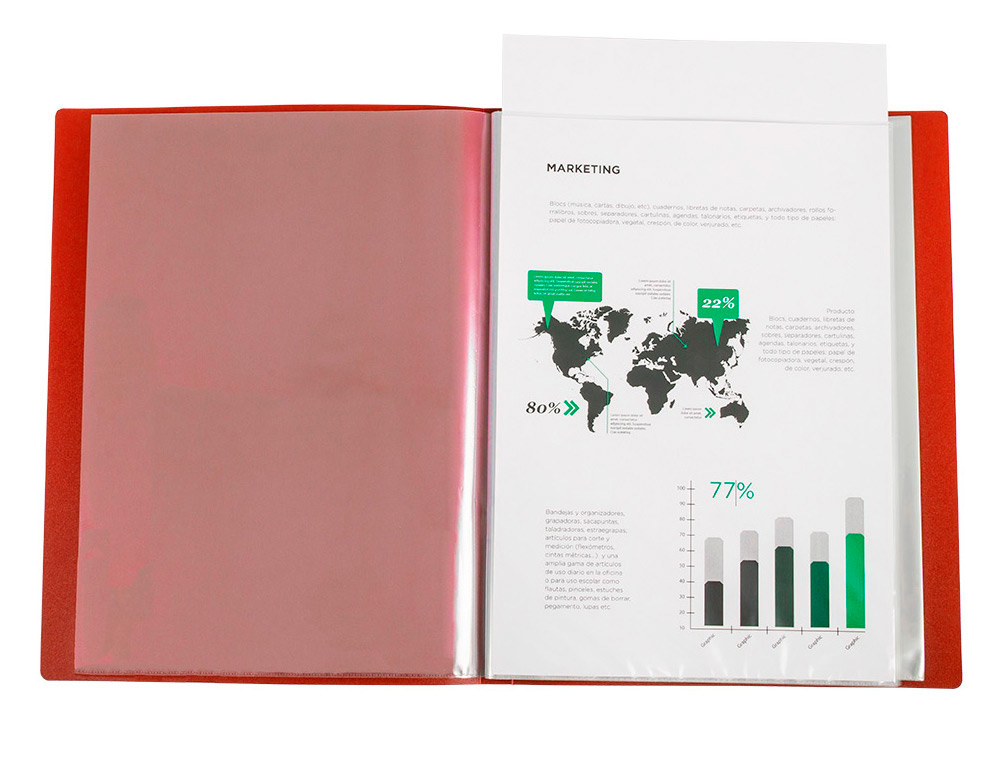 PROTEGE-DOCUMENTS LIDERPAPEL PERSONNALISABLE KANGOUROU POLYPROPYLENE 80 POCHETTES FIXES A4 COLORIS ROUGE TRANSLUCIDE
