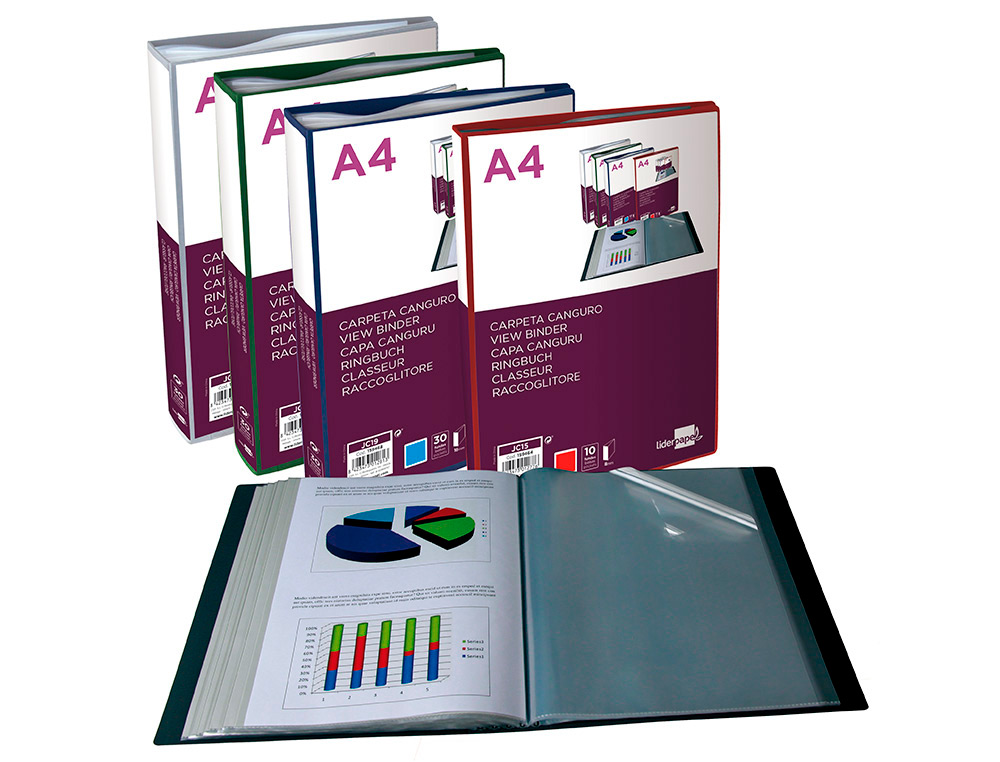 PROTEGE-DOCUMENTS LIDERPAPEL PERSONNALISABLE KANGOUROU POLYPROPYLENE 80 POCHETTES FIXES A4 COLORIS ROUGE TRANSLUCIDE