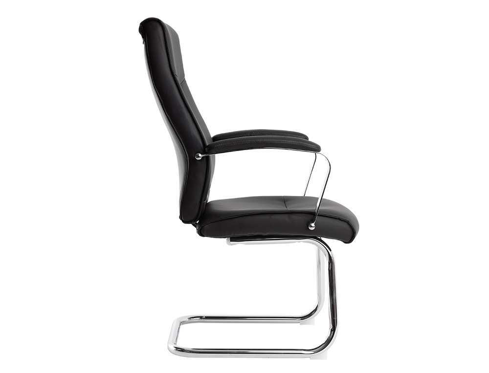 SIEGE VISITEUR Q-CONNECT MODENA SIMILI CUIR PIEDS METAL CHROME HAUTEUR 1050MM LARGEUR 630MM PROF 650MM COLORIS NOIR