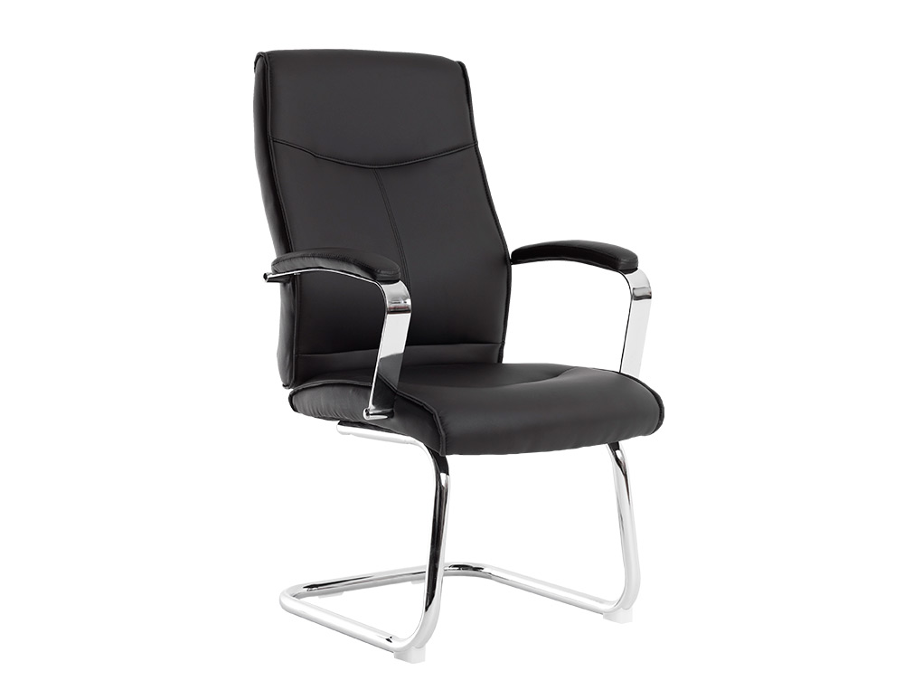 SIEGE VISITEUR Q-CONNECT MODENA SIMILI CUIR PIEDS METAL CHROME HAUTEUR 1050MM LARGEUR 630MM PROF 650MM COLORIS NOIR