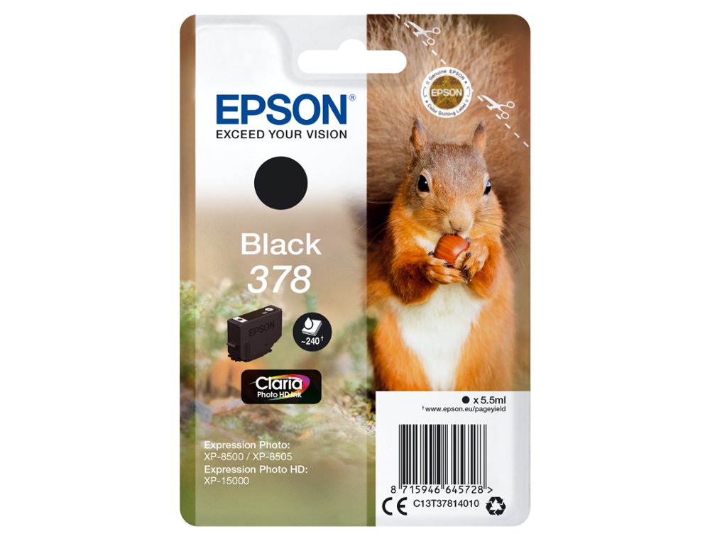 CARTOUCHE ENCRE EPSON 378 XP-8605 / 8606 / XP-15000 /   XP-8500 / 8505 COULEUR NOIR   240 PAGES