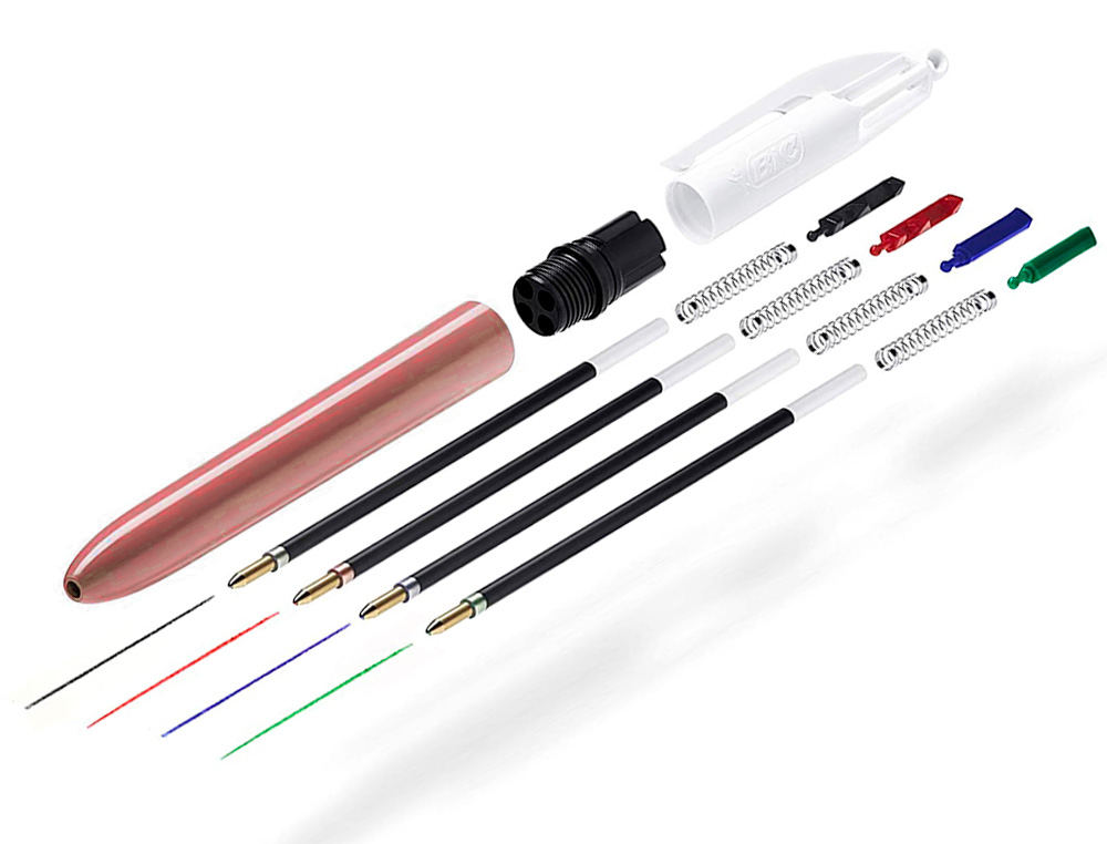 STYLO-BILLE BIC 4 COULEURS SHINE RETRACTABLE             RECHARGEABLE POINTE MOYENNE   1MM CORPS BLANC/OR ROSE