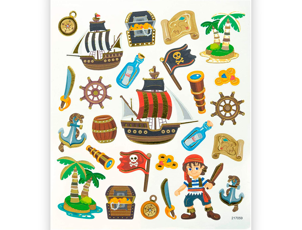 STICKER CHARMING FOLIA PIRATES 15X17CM 2 FEUILLES    ASSORTIES 45 PIECES