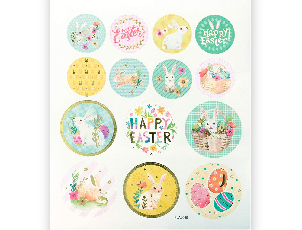 STICKER CHARMING FOLIA HAPPY EASTER 15X17CM 2 FEUILLES     ASSORTIES 38 PIECES