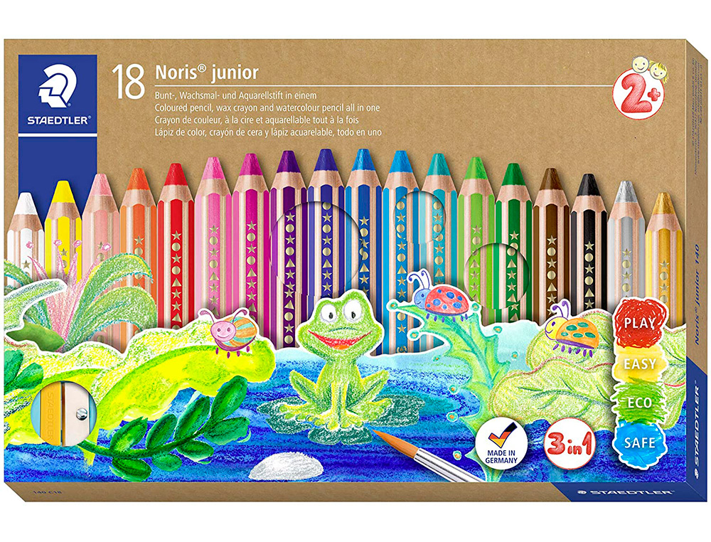 CRAYON COULEUR STAEDTLER NORIS JUNIOR 140 3-EN-1 CRAIE CIRE AQUARELLABLE             TAILLE-CRAYON COLORIS