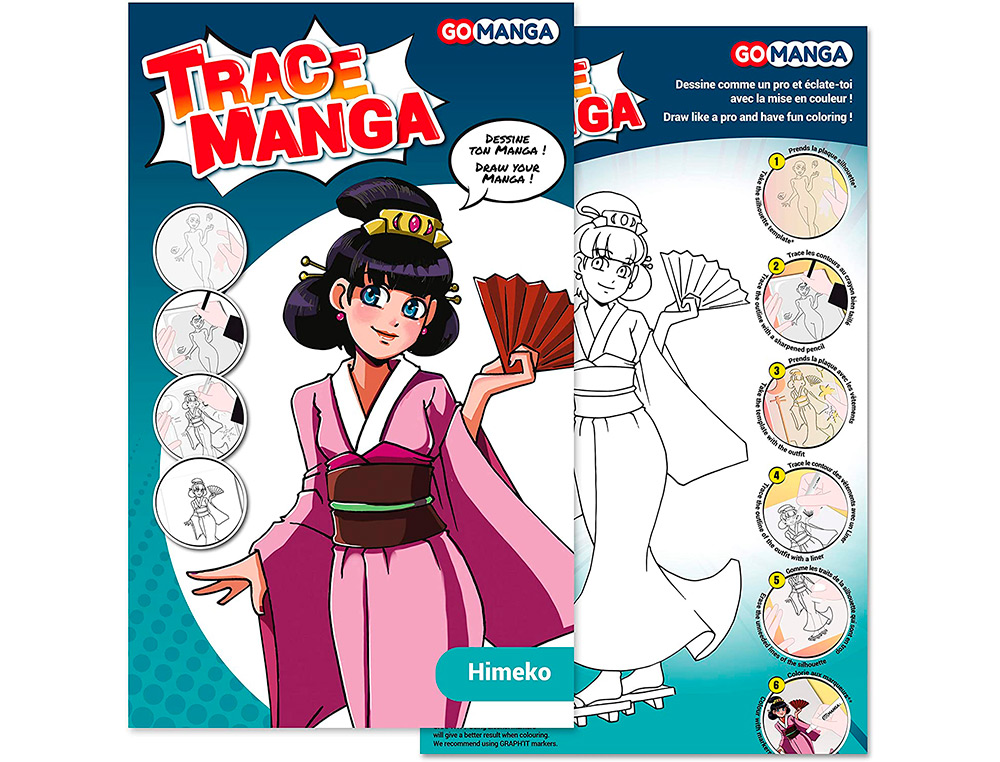 TRACE-MANGA GO MANGA 2 POCHOIRS SILHOUETTE A TRACER TENUE VESTIMENTAIRE ET ACCESSOIRES MODELE PRINCESSE