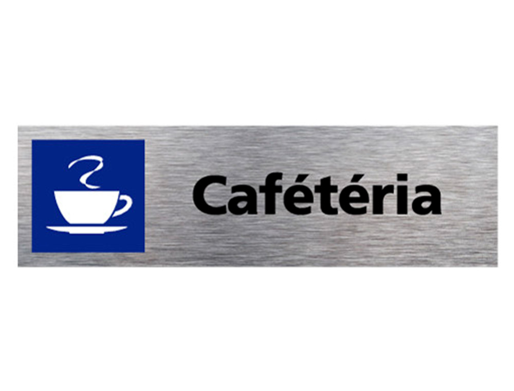 PLAQUE DE PORTE CAFETERIA SIGNALETIQUE BIZ PICTOGRAMME  EN ALUMINIUM BROSSE DOUBLE    FACE AUTOCOLLANT DOS 170X50MM