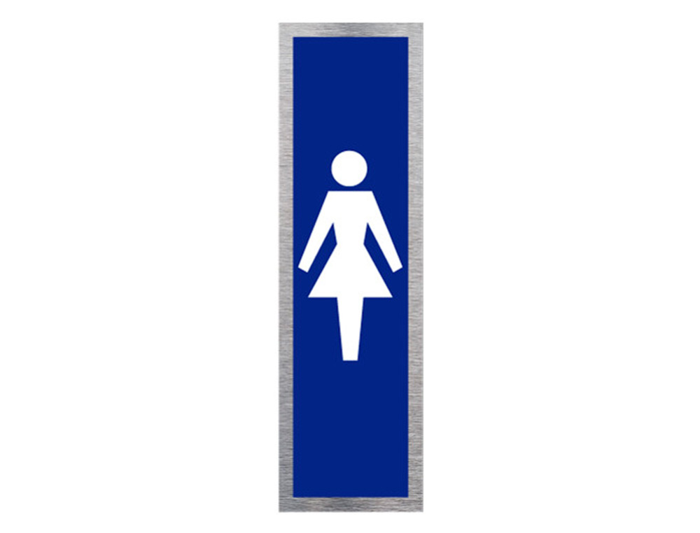 PLAQUE DE PORTE TOILETTES FEMME SIGNALETIQUE BIZ        PICTOGRAMME VERTICAL BLEU     ALUMINIUM BROSSE AUTOCOLLANT