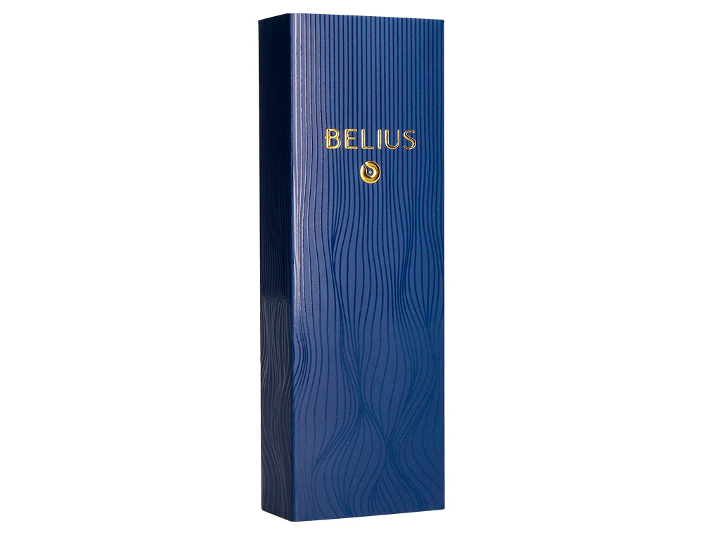 STYLO-BILLE BELIUS NEPTUNO ALUMINIUM TEXTURE ONDULEE ATTRIBUTS GUN ENCRE BLEUE COLORIS BLEU MARINE DANS COFFRET CADEAU