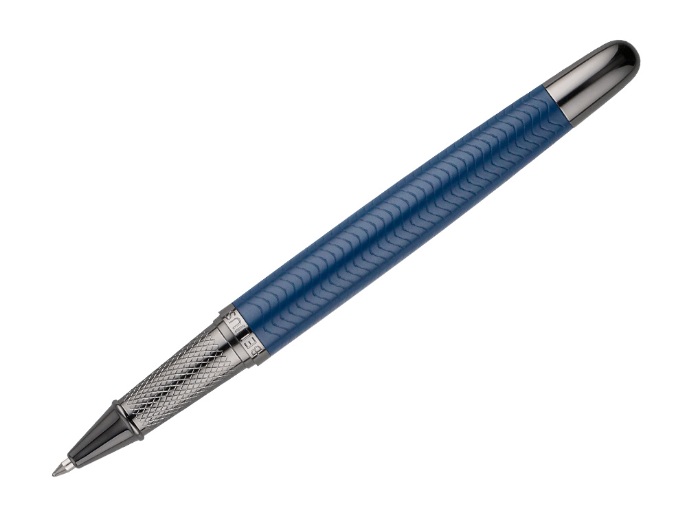 STYLO-BILLE BELIUS NEPTUNO ALUMINIUM TEXTURE ONDULEE ATTRIBUTS GUN ENCRE BLEUE COLORIS BLEU MARINE DANS COFFRET CADEAU