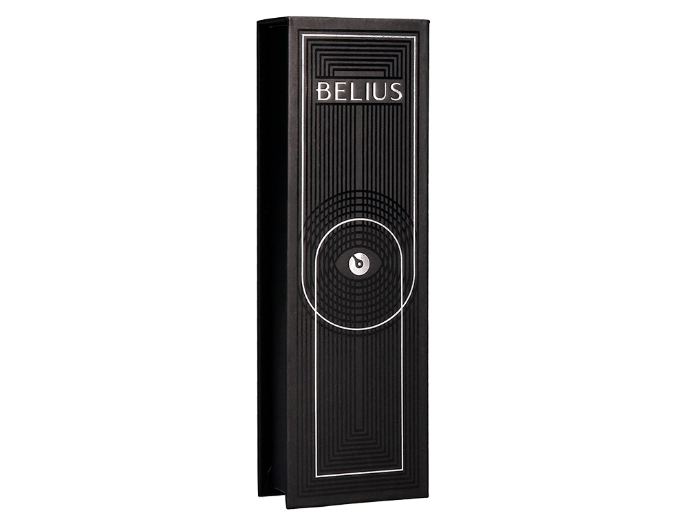 ROLLER BELIUS TURBO ALUMINIUM TEXTURE POINTILLEE ATTRIBUTS ARGENT ENCRE BLEUE COLORIS NOIR DANS COFFRET CADEAU