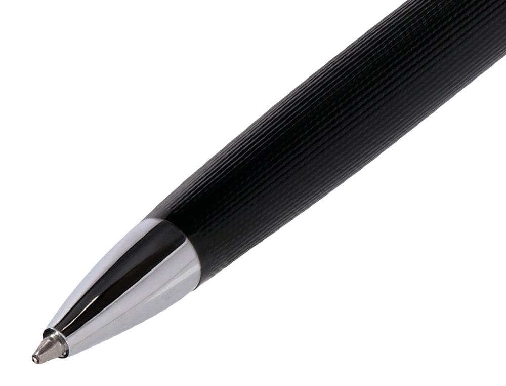 ROLLER BELIUS TURBO ALUMINIUM TEXTURE POINTILLEE ATTRIBUTS ARGENT ENCRE BLEUE COLORIS NOIR DANS COFFRET CADEAU